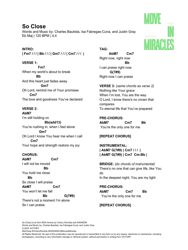 So Close - Victory Worship Lyrics & Chords | PDF | Song Structure ...