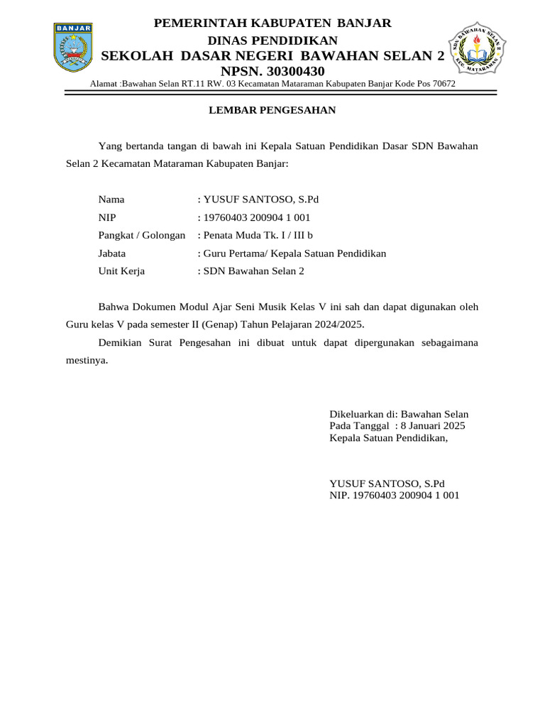 Lembar Pengesahan RPP | PDF