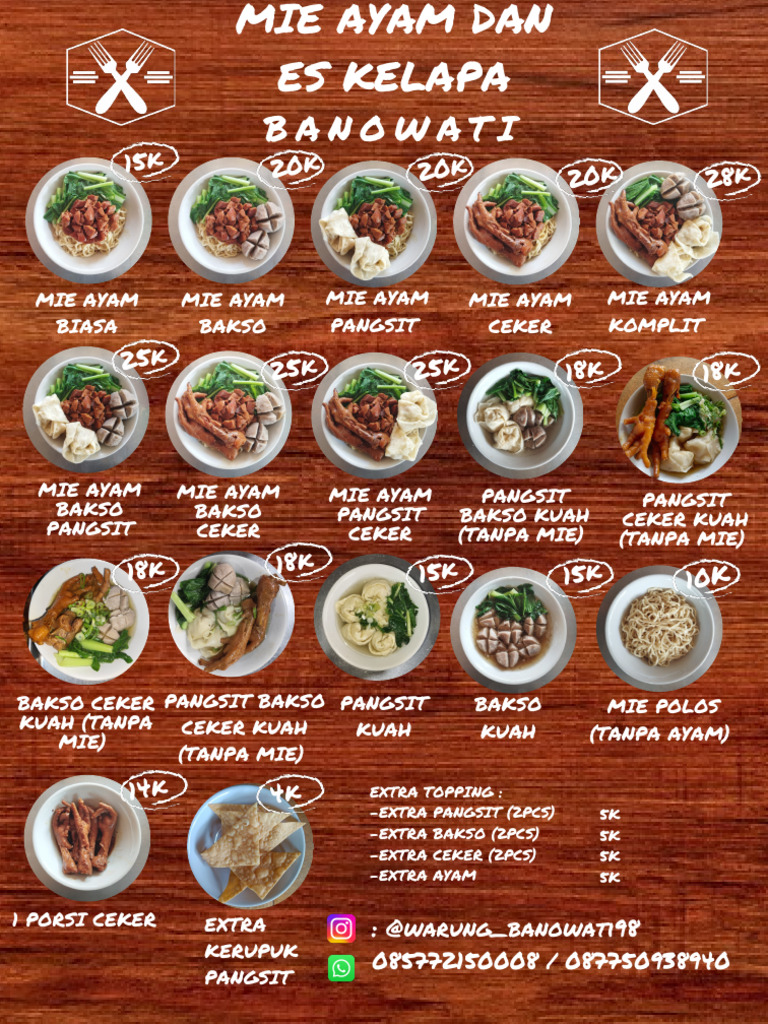 Menu Mie Ayam Banowati dan Bakso | PDF