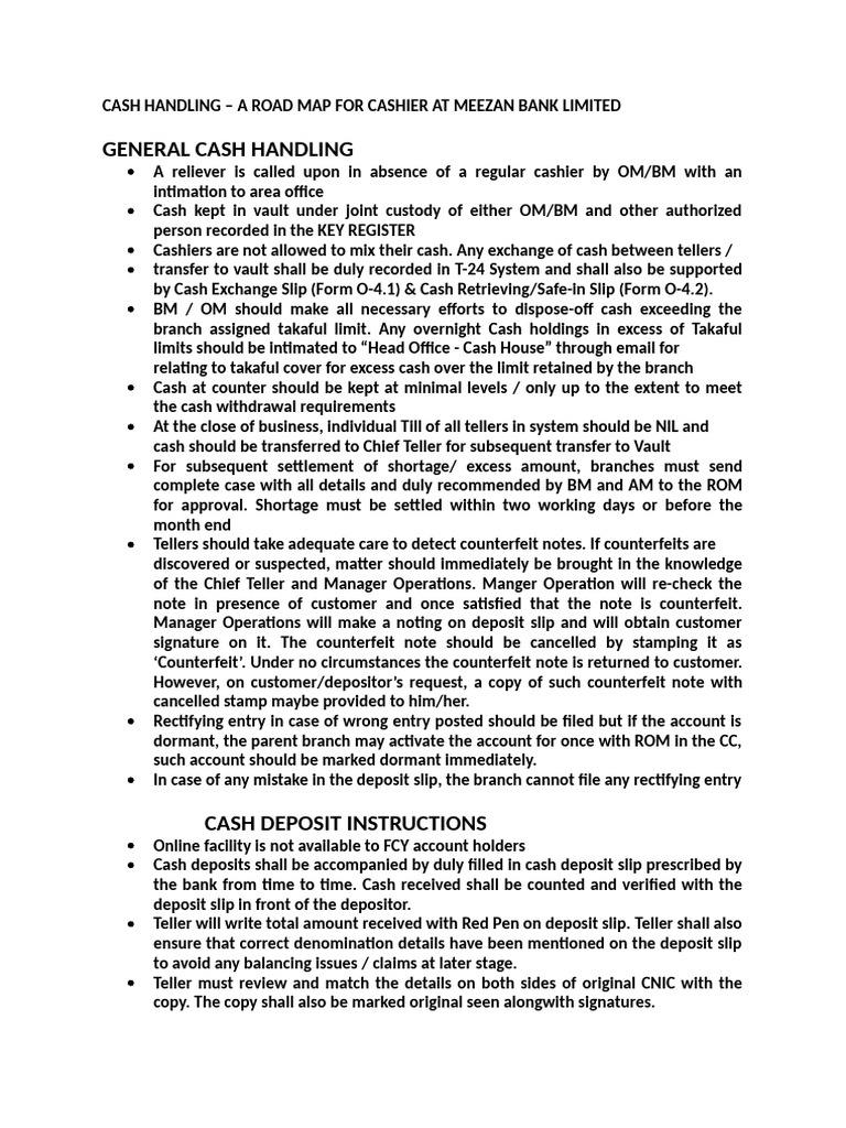 Cash Handling Guidelines for Cashiers | PDF | Cheque | Payments