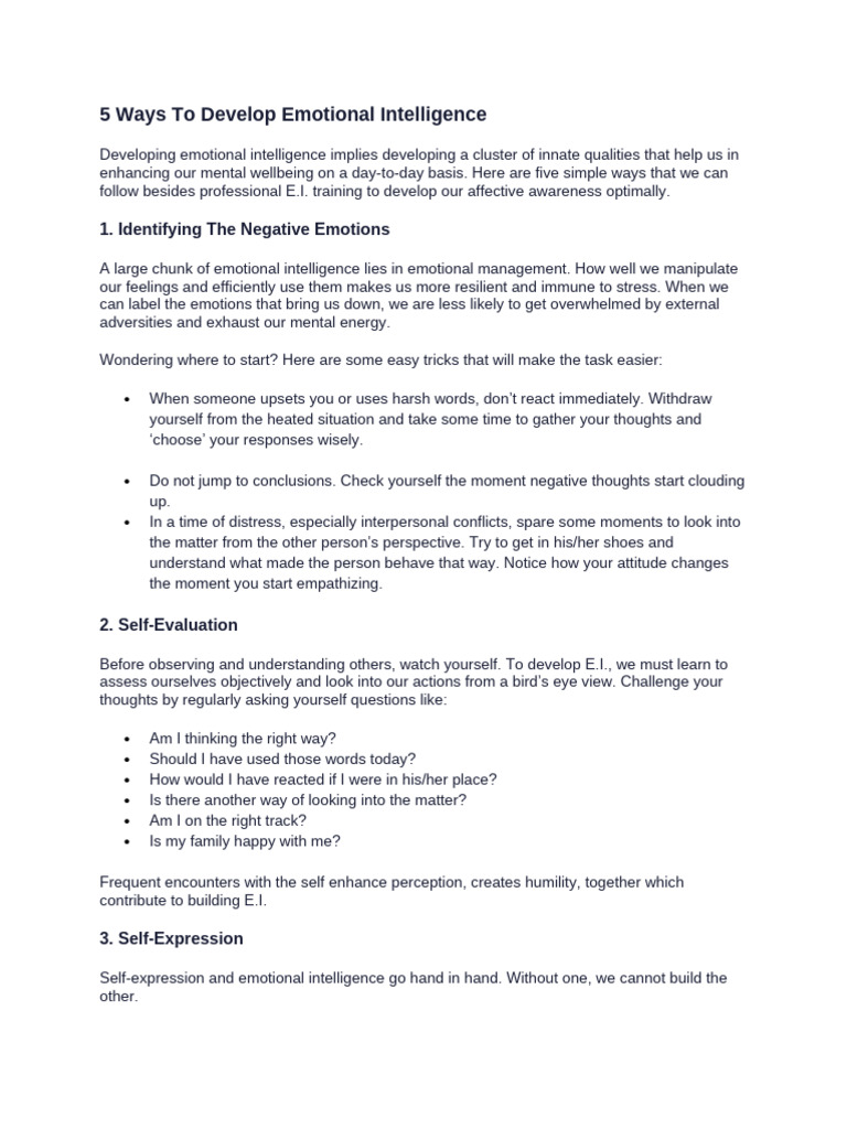 5 Strategies to Boost Emotional Intelligence | PDF | Stress Management ...