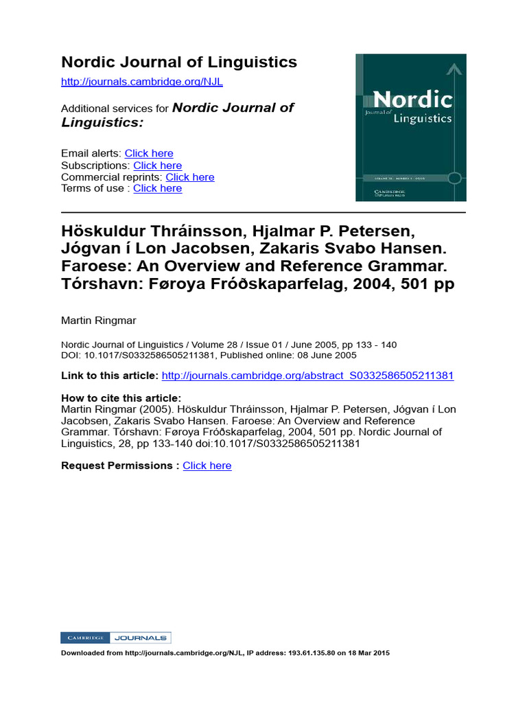 Review of Faroese Grammar Overview | PDF | Semantics | Adjective