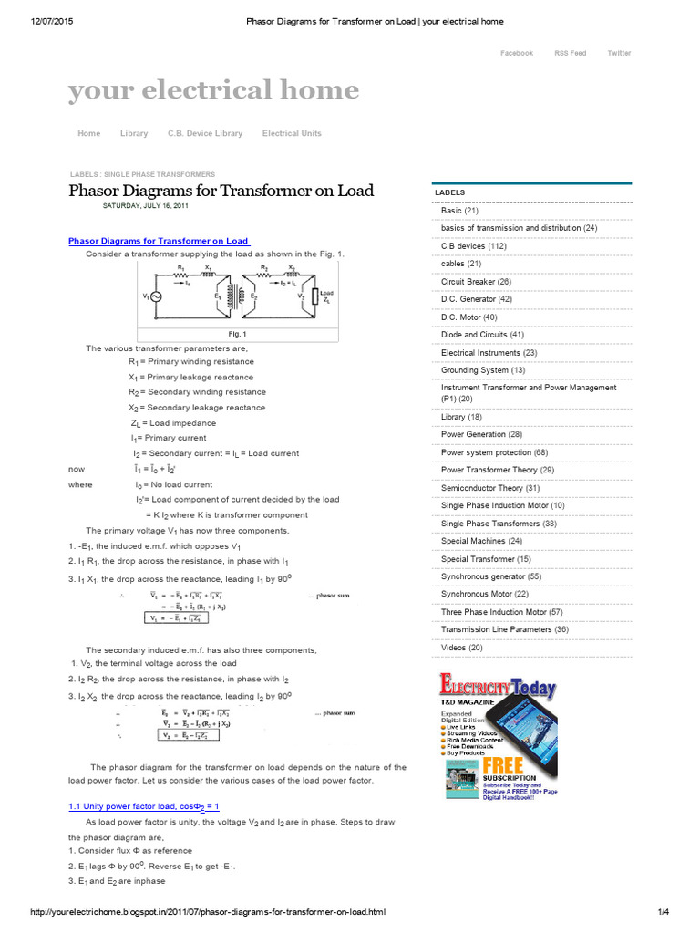Phasor Diagrams for Transformers on Load | PDF | Transformer ...