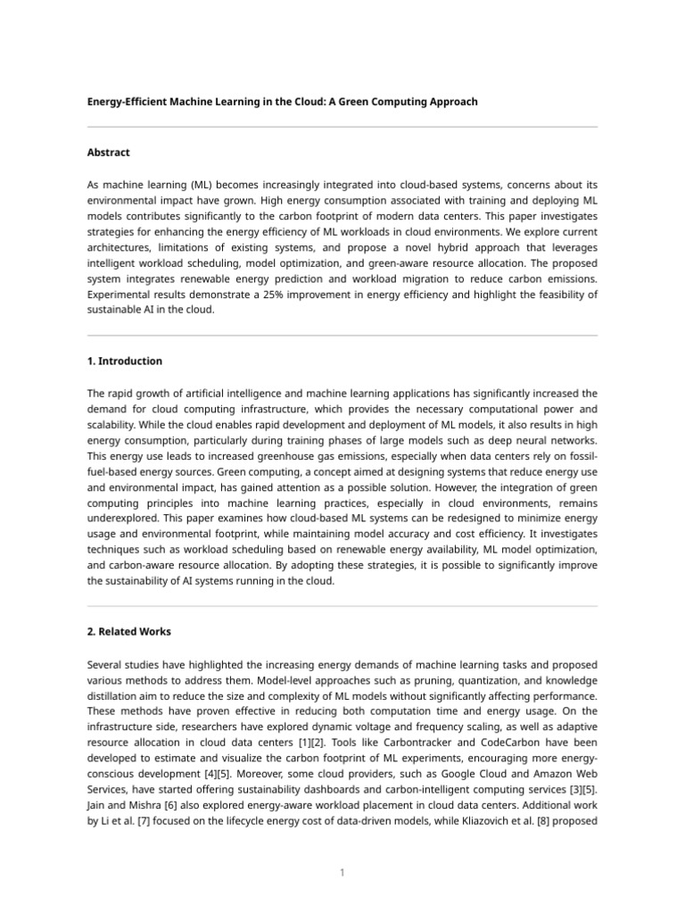 Energy Efficient ML Cloud | PDF | Cloud Computing | Machine Learning