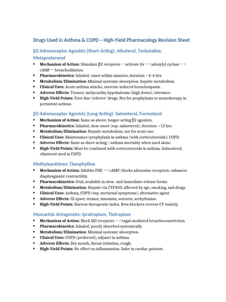Asthma & COPD Drug Overview Guide | PDF | Asthma | Allergy