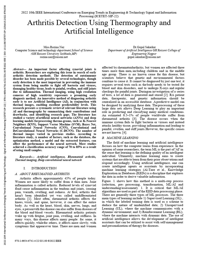 Arthritis Detection Using Thermography and Artificial Intelligence ...