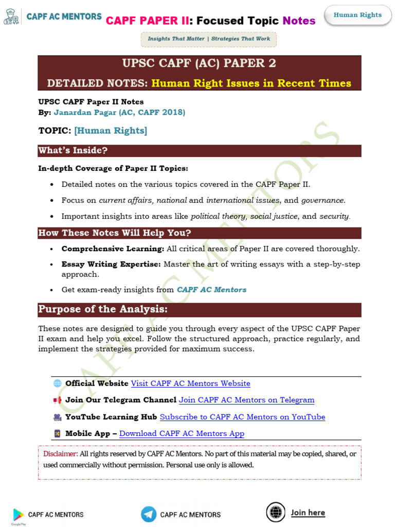 CAPF Paper II: Human Rights Issues 2023 | PDF | Refugee | Human Trafficking