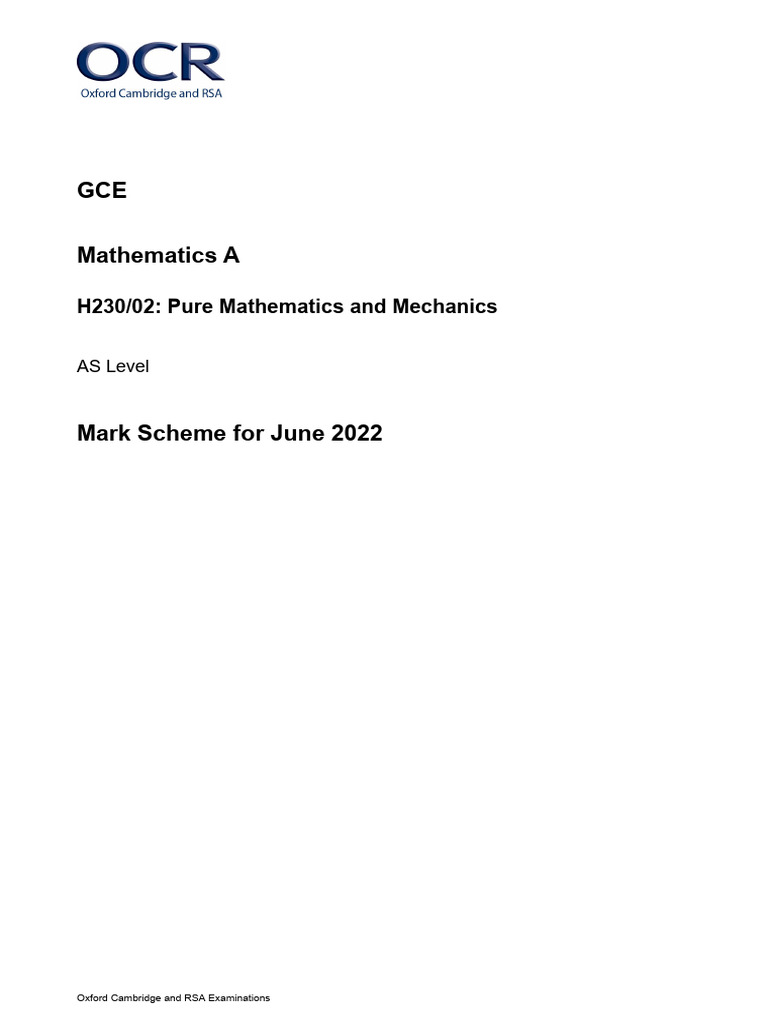 Mark Scheme Pure Mathematics and Mechanics | PDF | Mathematics