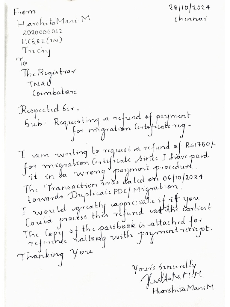 Refund Letter | PDF