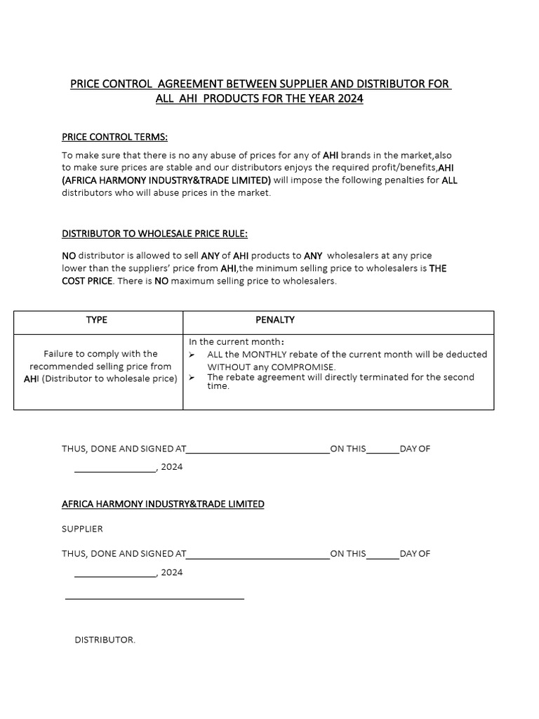 AHI 2024 Price Control Agreement | PDF