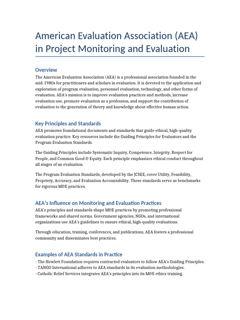 AEA in Project Monitoring and Evaluation | PDF
