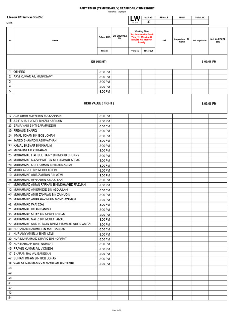 Lifework HR Daily Timesheet | PDF | Onomastics | Malaysia