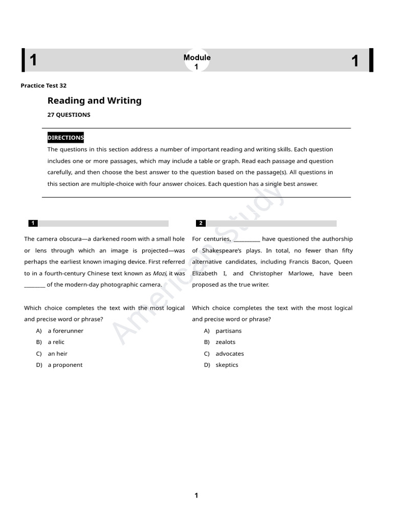 American Study Practice Test 32 | PDF | Sleep | Fruit