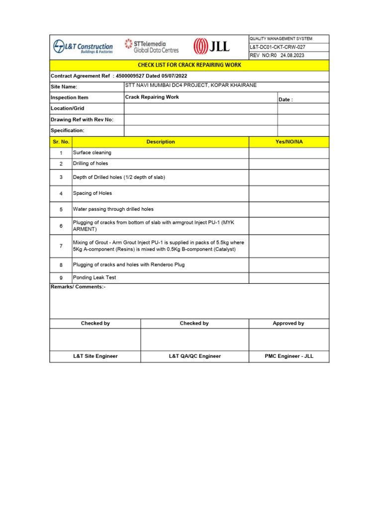 Crack Repair Checklist for Inspection | PDF