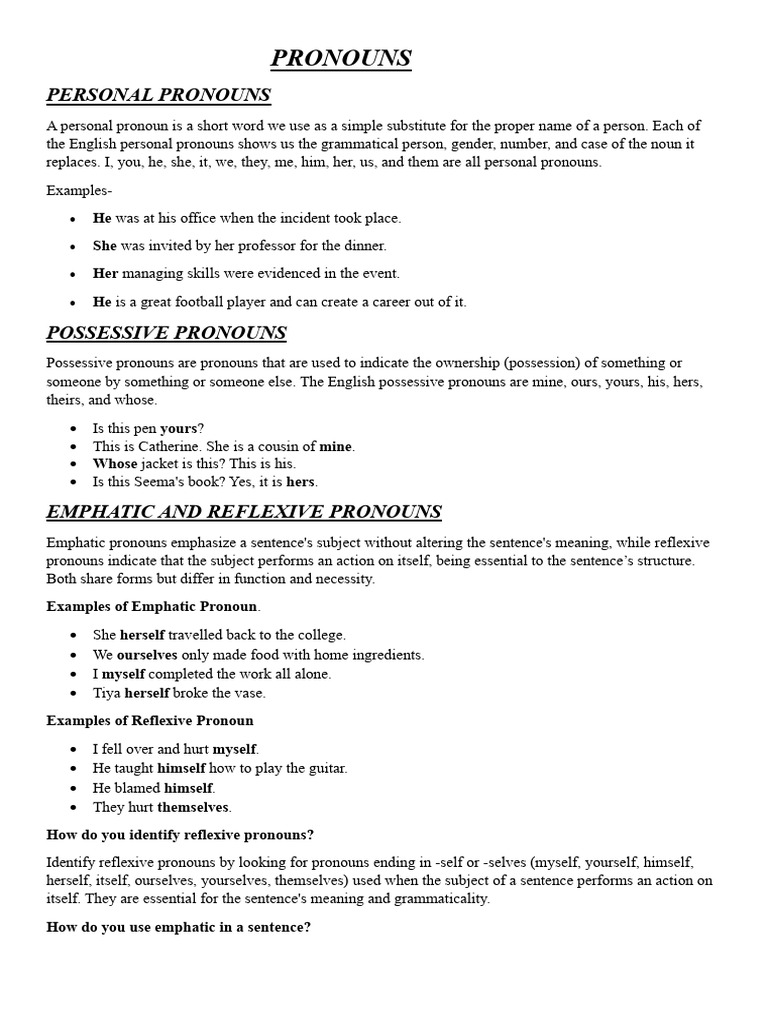 Types of Pronouns Explained | PDF | Pronoun | Linguistic Typology