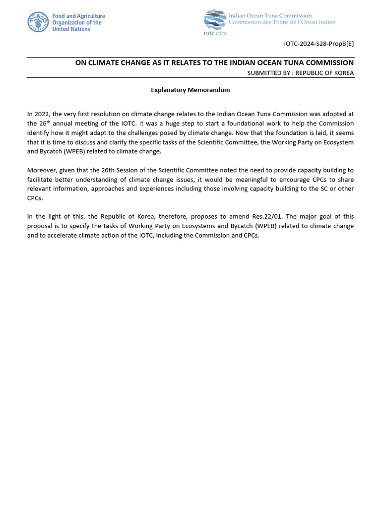 IOTC-2024-S28-PropB (E) - Proposal To Amend Res 22-01 - Climate Change ...