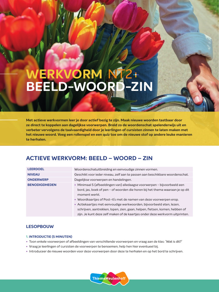 NT2 Actieve Werkvorm - Beeld-Woord-Zin | PDF
