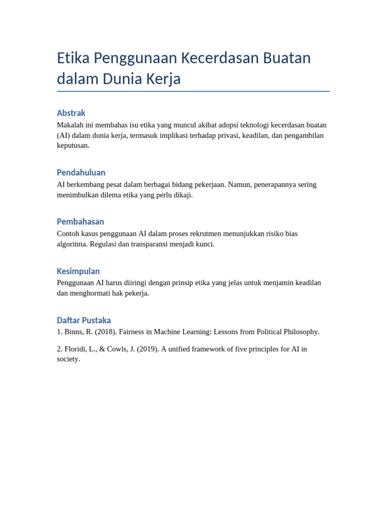 Etika Kecerdasan Buatan di Tempat Kerja | PDF