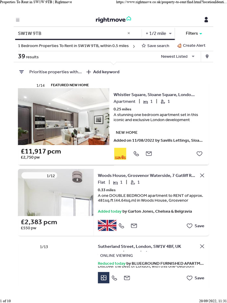 One Bed Half Mile Properties To Rent in SW1W 9TB Rightmove | PDF ...