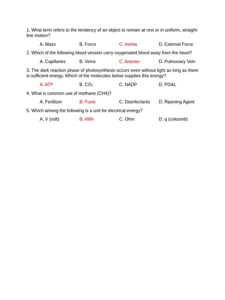 Science Quiz: Physics and Biology Concepts | PDF