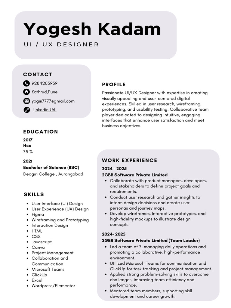 UI/UX Designer Resume Overview | PDF