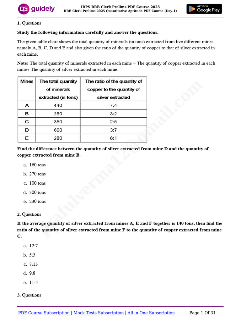 IBPS RRB Clerk Prelims PDF Course 2025-1750302642108 | PDF | Quantity