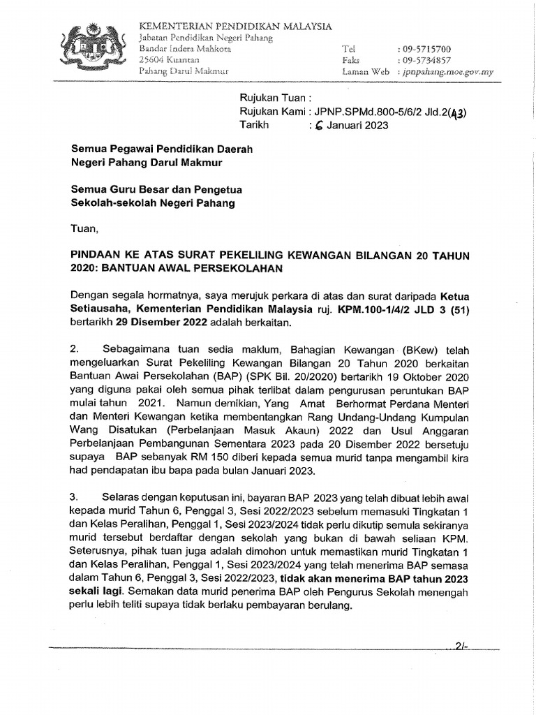 Pindaan Ke Atas Surat Pekeliling Kewangan Bilangan 20 Tahun 2020 ...