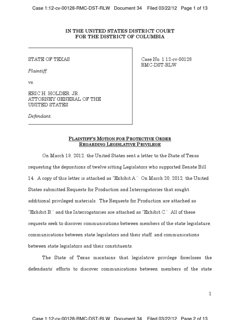 Texas Motion For Protective Order PDF United States Constitution