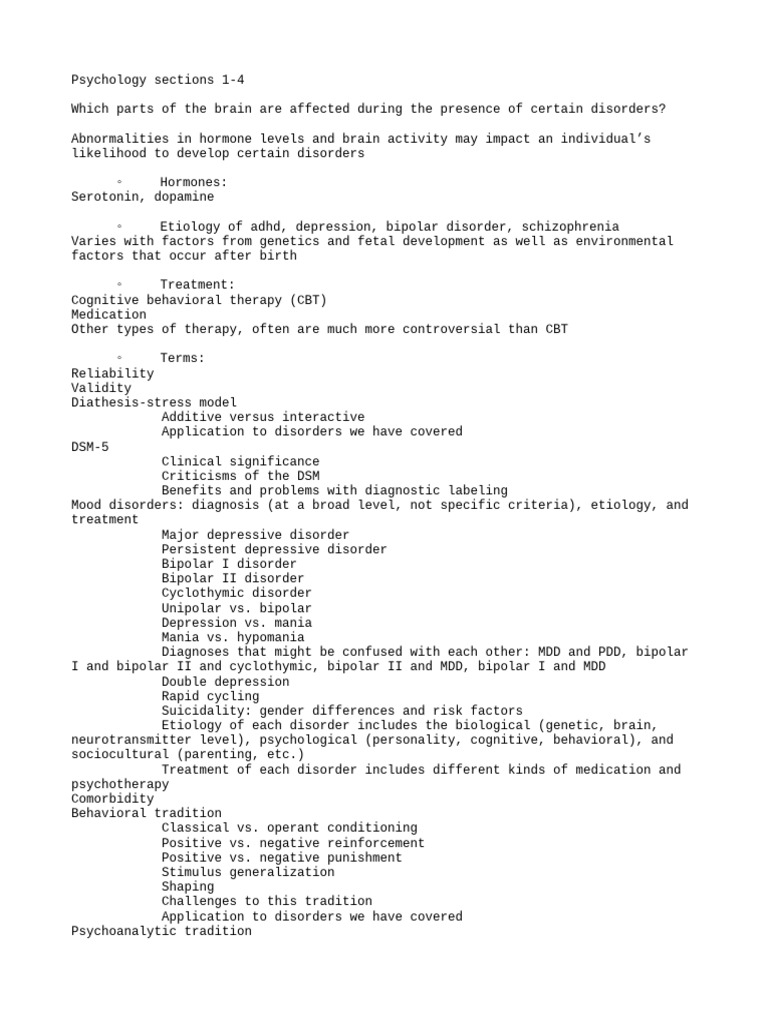 Psych Section 1-4 Notes | PDF | Major Depressive Disorder | Bipolar ...
