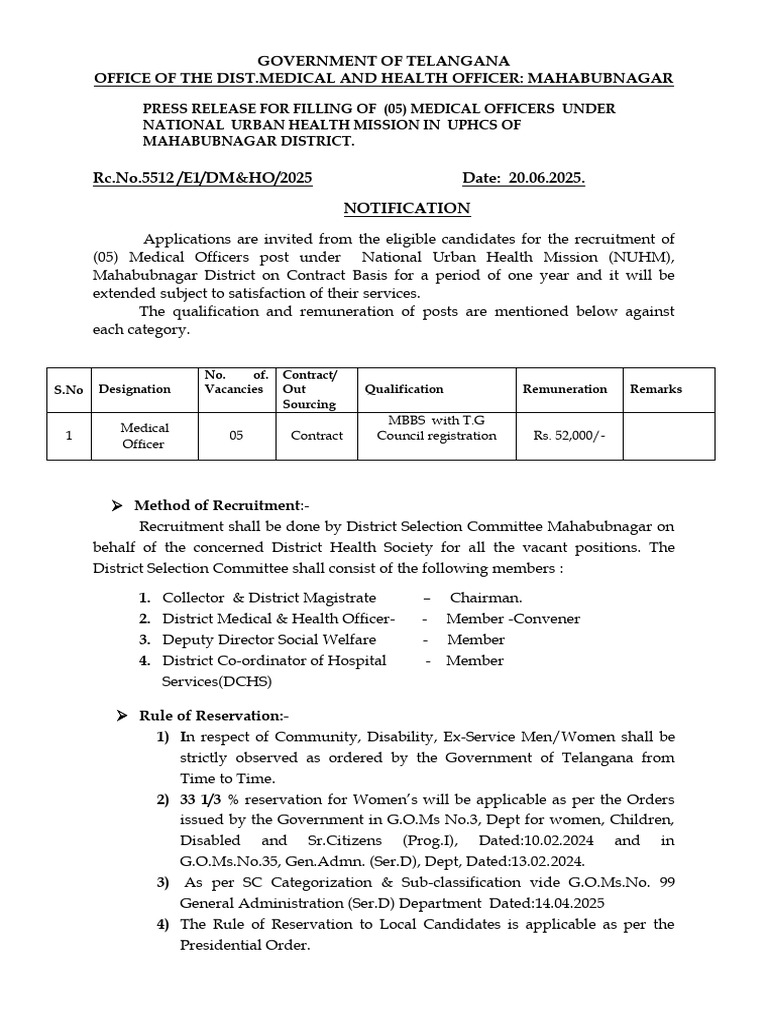 DMHO Mahabubnagar Notification | PDF | Government
