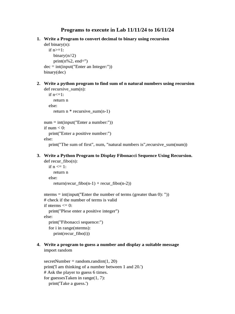 Python Programs for Lab Exercises | PDF | Computing | Software Engineering