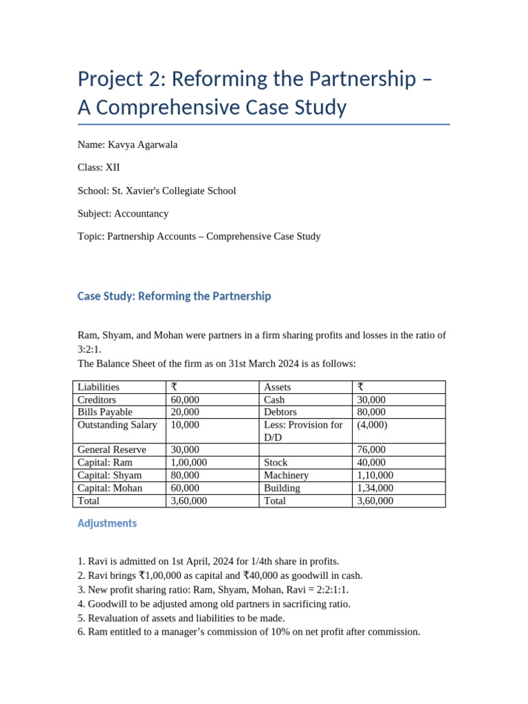 Reforming Partnership Case Study Final | PDF | Balance Sheet | Goodwill ...