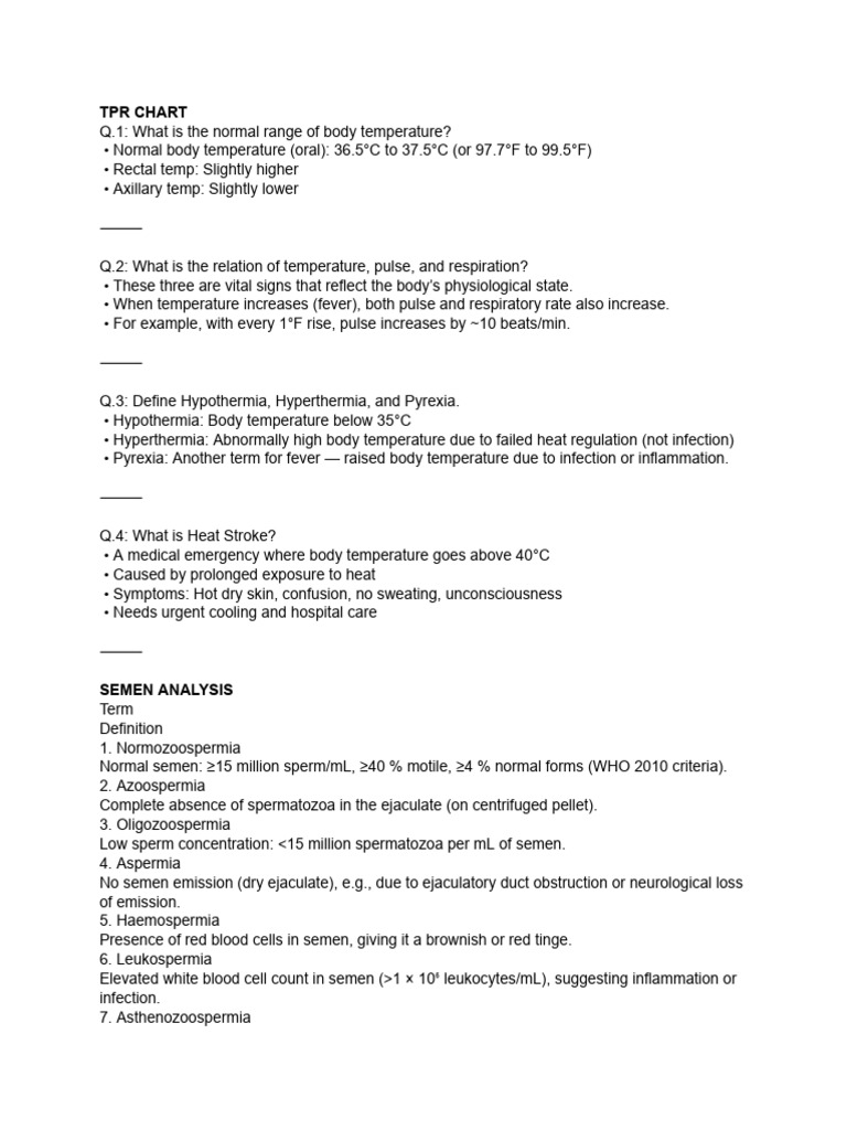 Vital Signs and Semen Analysis Guide | PDF | Hyperthermia ...