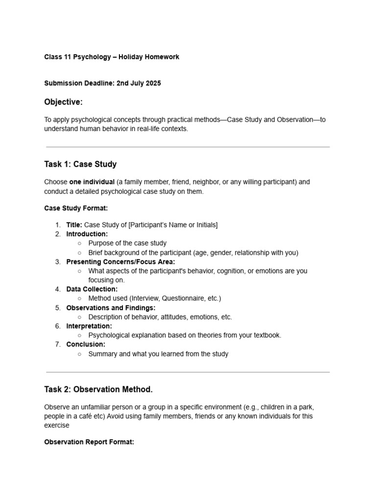 Class 11 Psychology Holiday Homework Guide | PDF | Psychology | Emotions