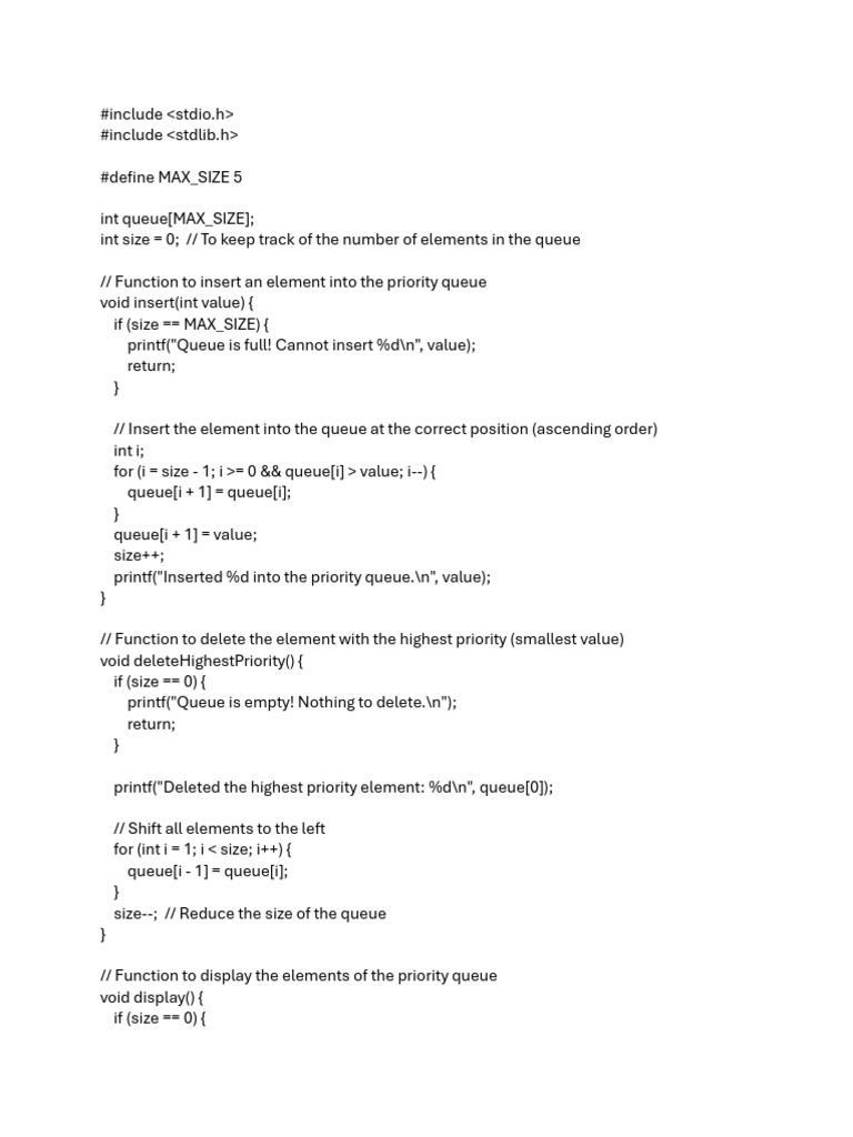 Ascending Order Priority Queue Implementation | PDF