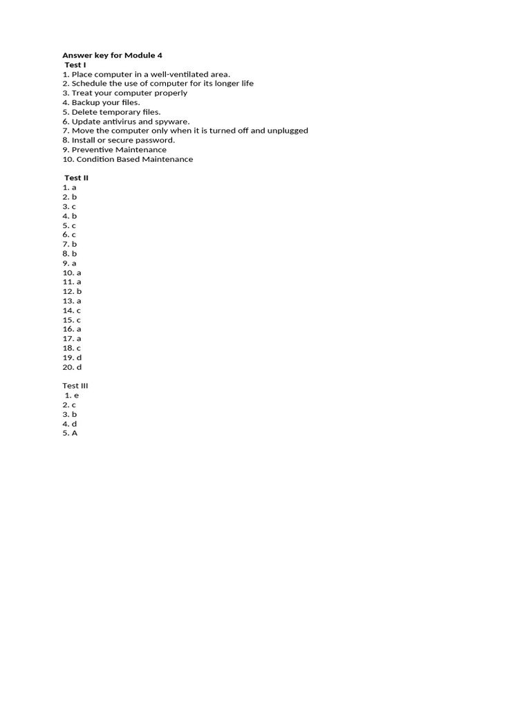 4Q TLE10-Periodical Test Answer Key For Module 4 | PDF
