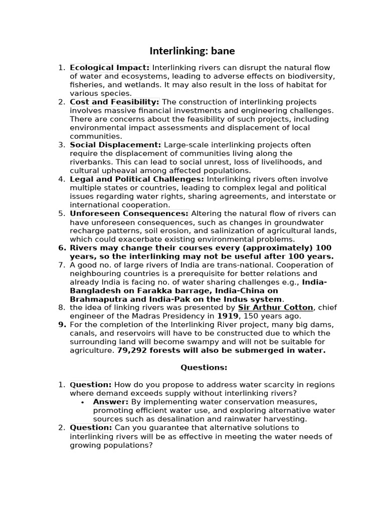 Risks of River Interlinking Projects | PDF | Drainage Basin | Water ...