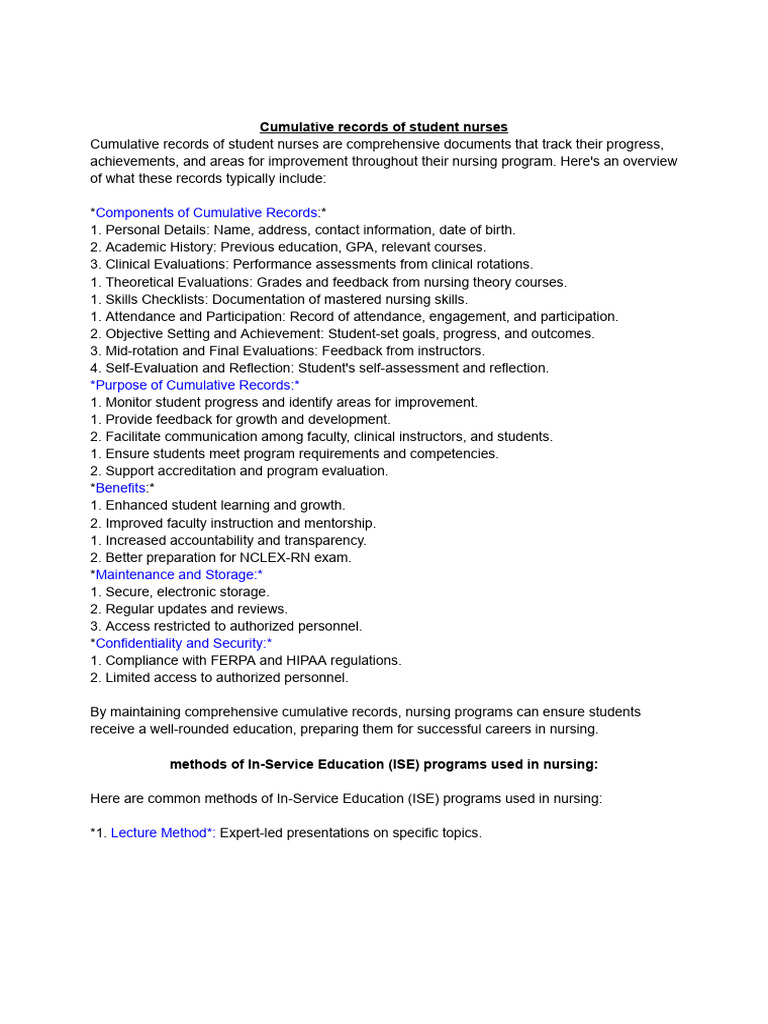 Cumulative Records for Nursing Students | PDF | Performance Appraisal ...