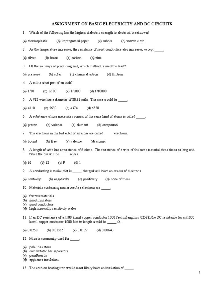 Basic Electricity and DC Circuits Quiz | PDF | Series And Parallel ...