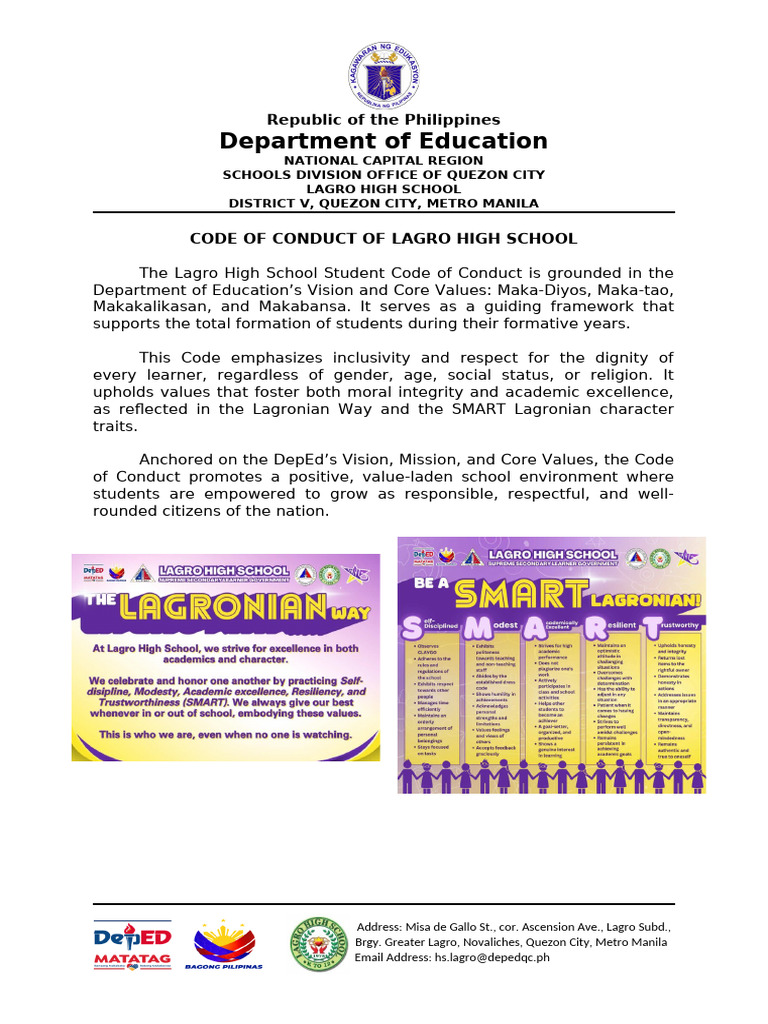 Lhs Student Code of Conduct | PDF | Metro Manila
