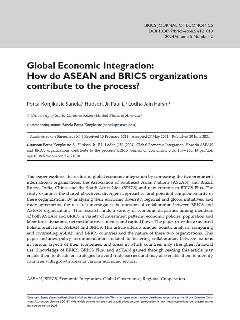 ASEAN and BRICS: Economic Integration Insights | PDF | Bric | Gross ...