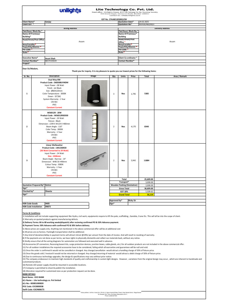 Lighting Quotation and Terms Document | PDF | Manufactured Goods ...