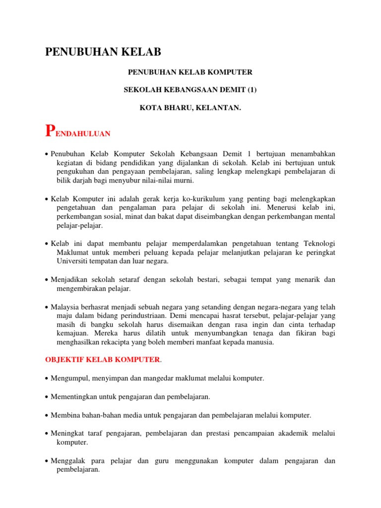 Perancangan Aktiviti Tahunan Kelab Pengguna Sekolah