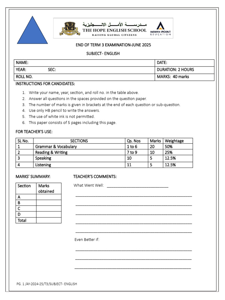 Spoken English Exam Paper 2025 | PDF | English Language | Language Families