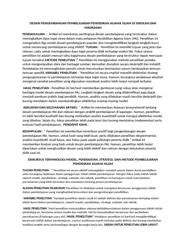 Desain Pengembangan Pembelajaran Pendidikan Agama Islam Di Sekolah Dan ...