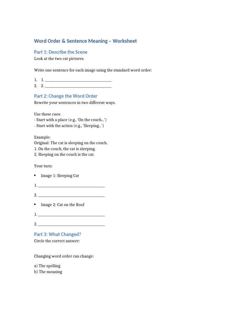 Word Order Impact on Sentence Meaning | PDF