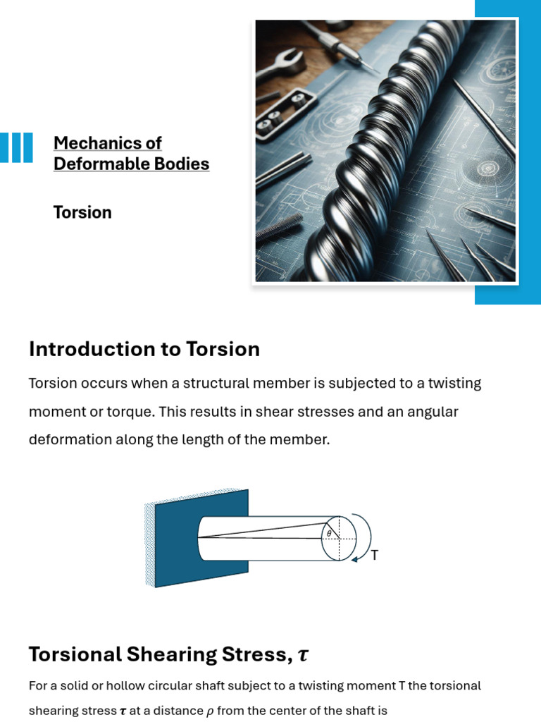 Torsion Mechanics in Deformable Bodies | PDF | Torque | Stress (Mechanics)