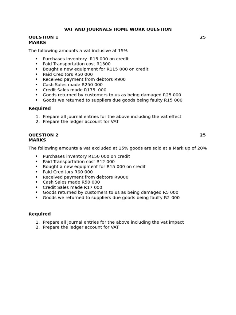 VAT and JOURNALS Home Work Question | PDF