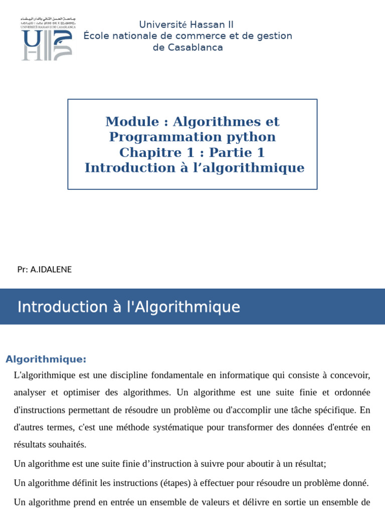 Introduction à l'Algorithmique | PDF | Variable (informatique ...