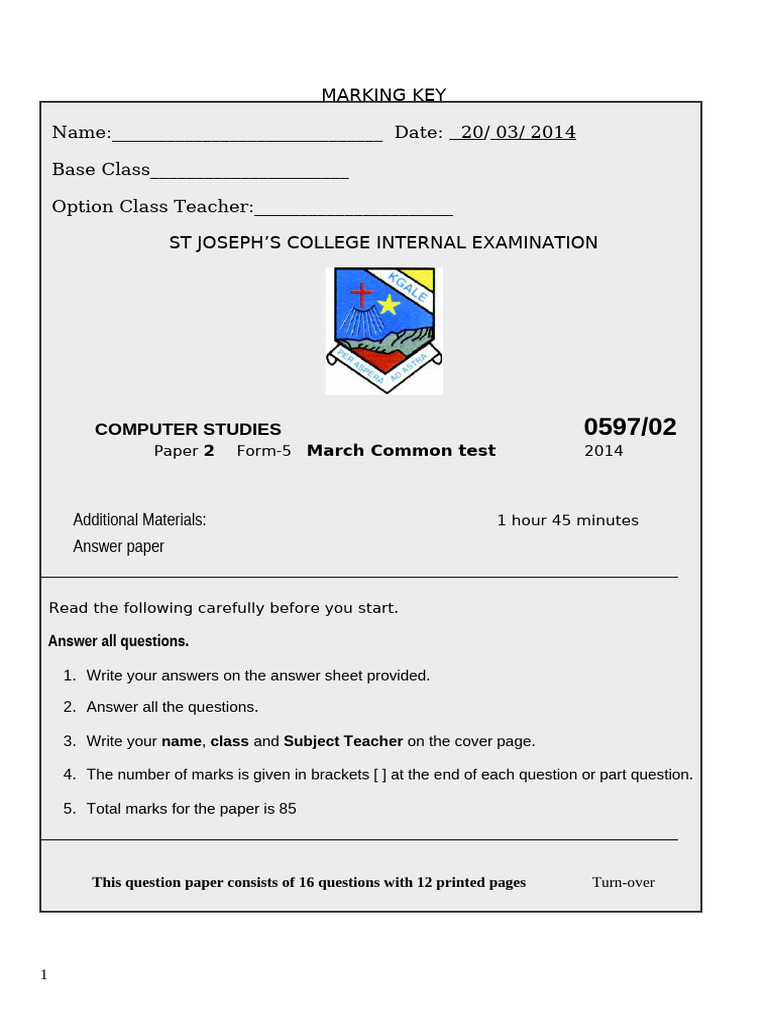 Marking Key March Form 5 2014 | PDF | Point Of Sale | Programming